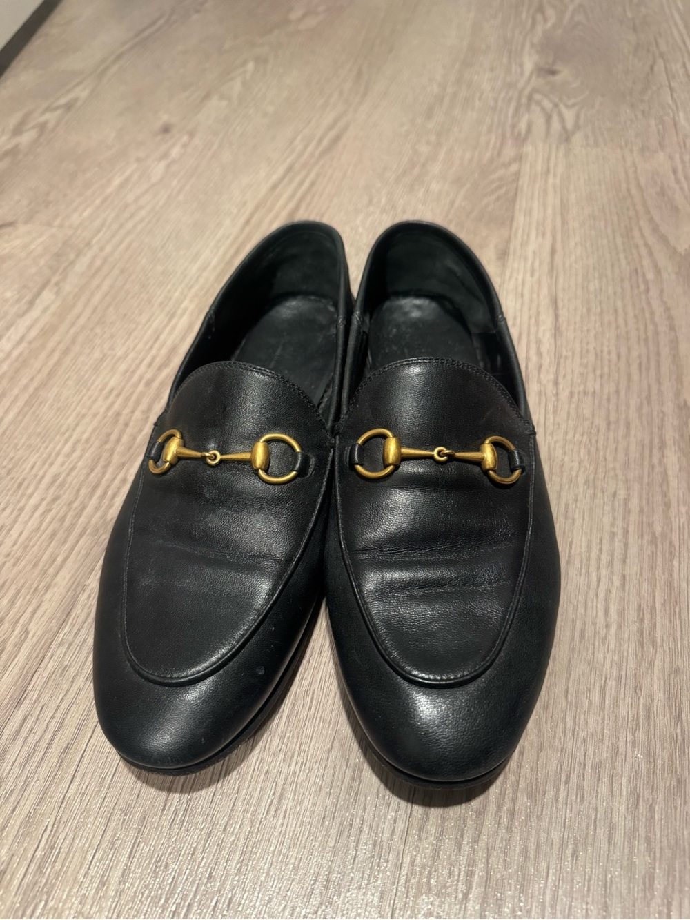 Gucci Black Leather Slip-On Loafers with Gold Bit Hardware - Picture 2 of 5